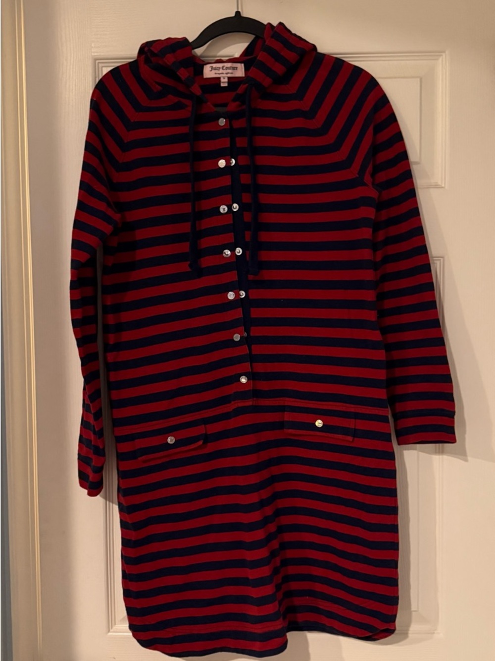 Juicy Couture Red and Navy Striped Hooded Shirt y2k punk rave bella swan comfy
